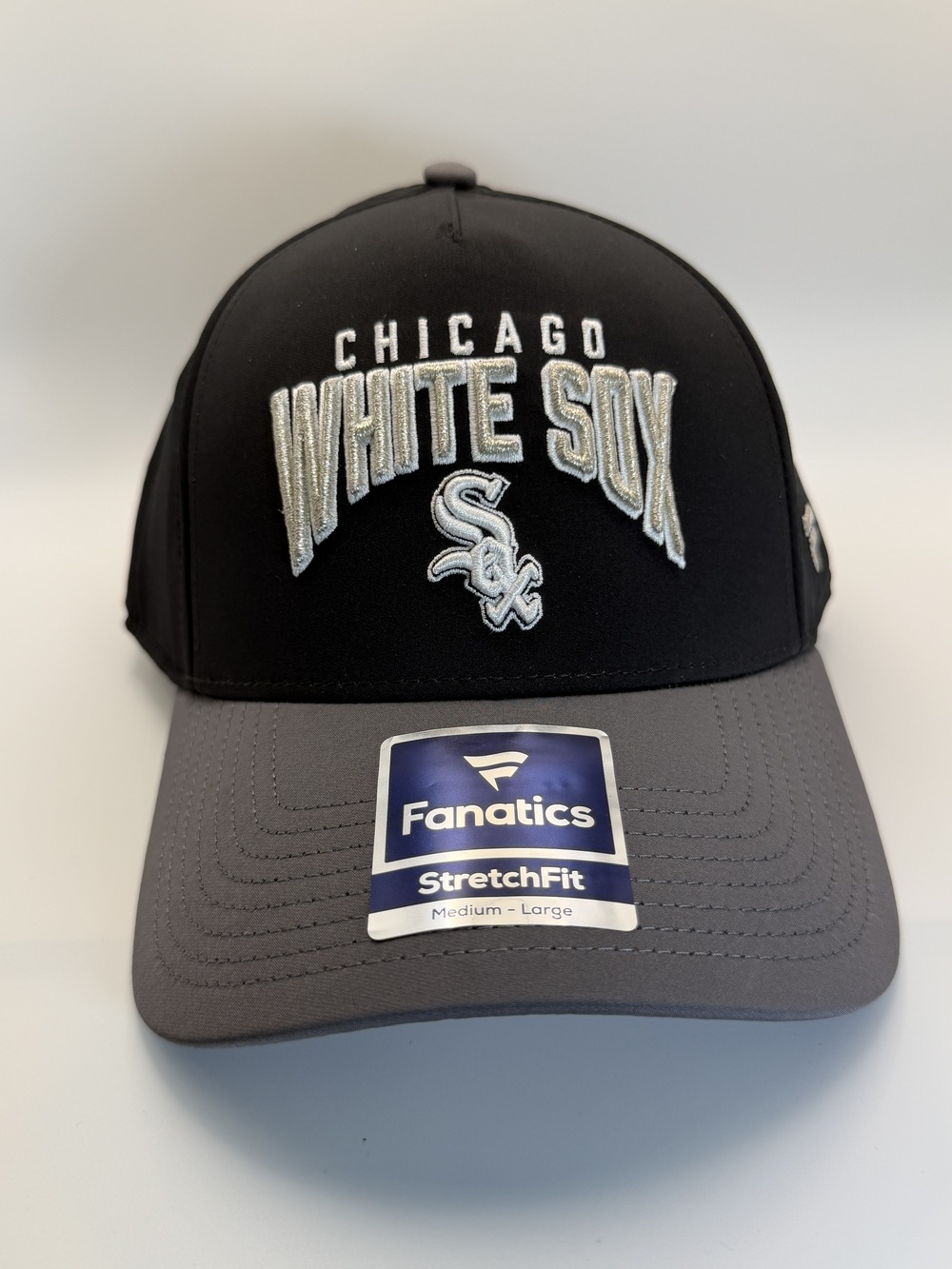 Fanatics Chicago White Sox Stretch Fit Hats S/M Black Gray Genuine Merchandise